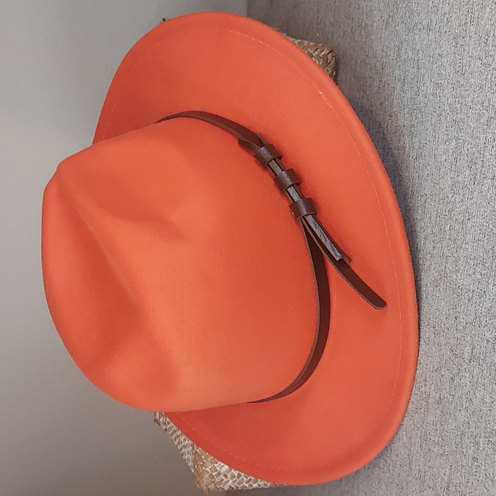 Unbranded Orange Brown Belted Fedora Hat One Size Fits Most NWOT